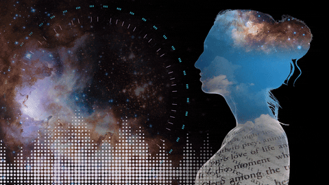 AI intelligence visualization, a mind merging with the cosmos